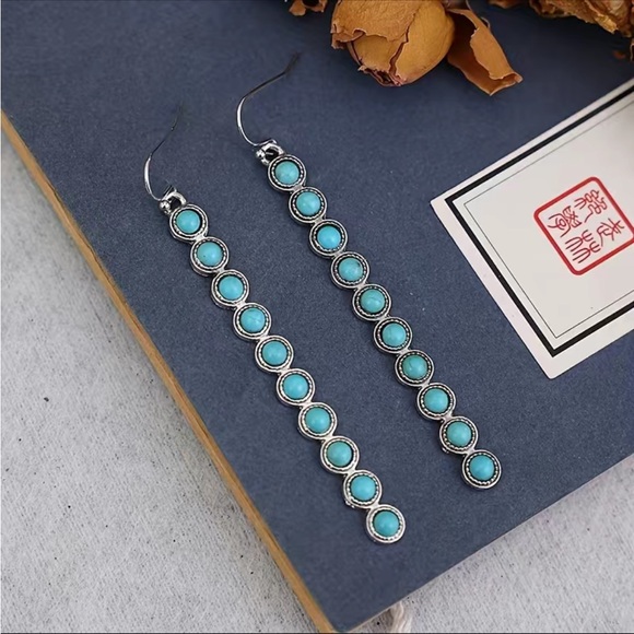 Turquoise Tassel Style Drop Earrings - Picture 2 of 5